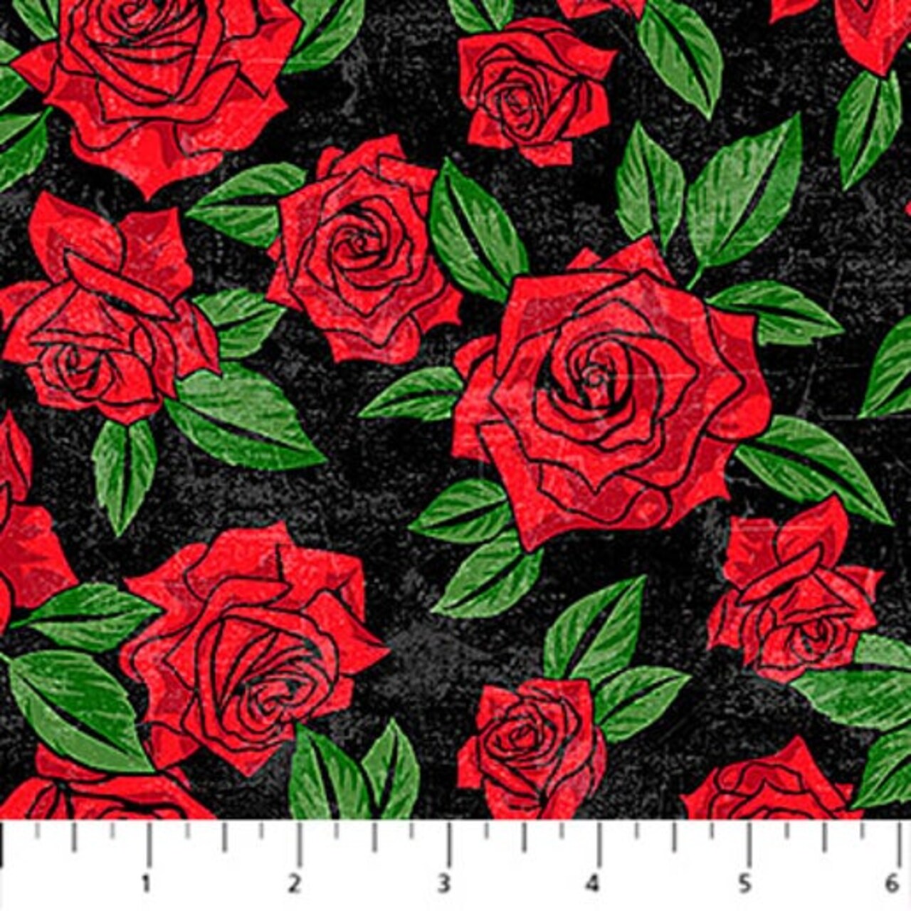 Till Death Us Do Part - Red Roses Black Multi Cotton Fabric by the Yard